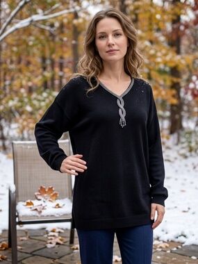 Eugen Klein Sequins Black Long Sleeve Sweater